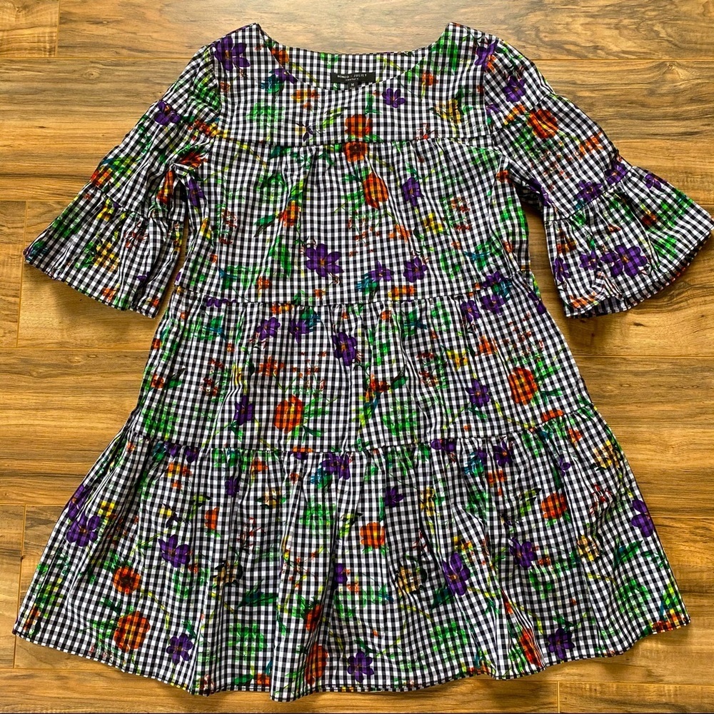 NWT Romeo + Juliet Med Black Gingham Floral Dress